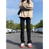 Штаны, черные эластичные джинсы, в американском стиле, облегающий крой, осенние, свободный прямой крой