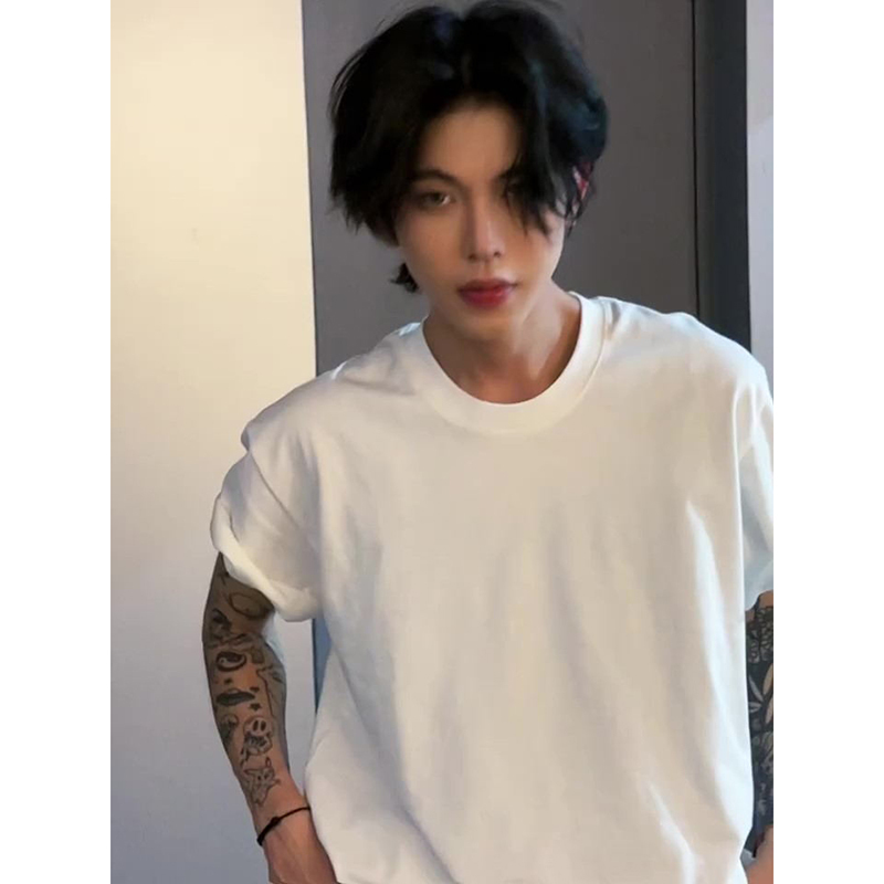 Pure Cotton White T-Shirt with a Small Neckline, Clean Fit, Short-Sleeved Men's Summer Inner Wear, Heavyweight Half-Sleeve Base Shirt