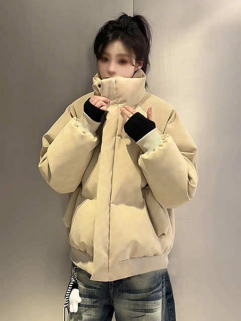 American short three-proof down jacket men's winter thickened stand-up collar canvas leather jacket high-end couple bread suit