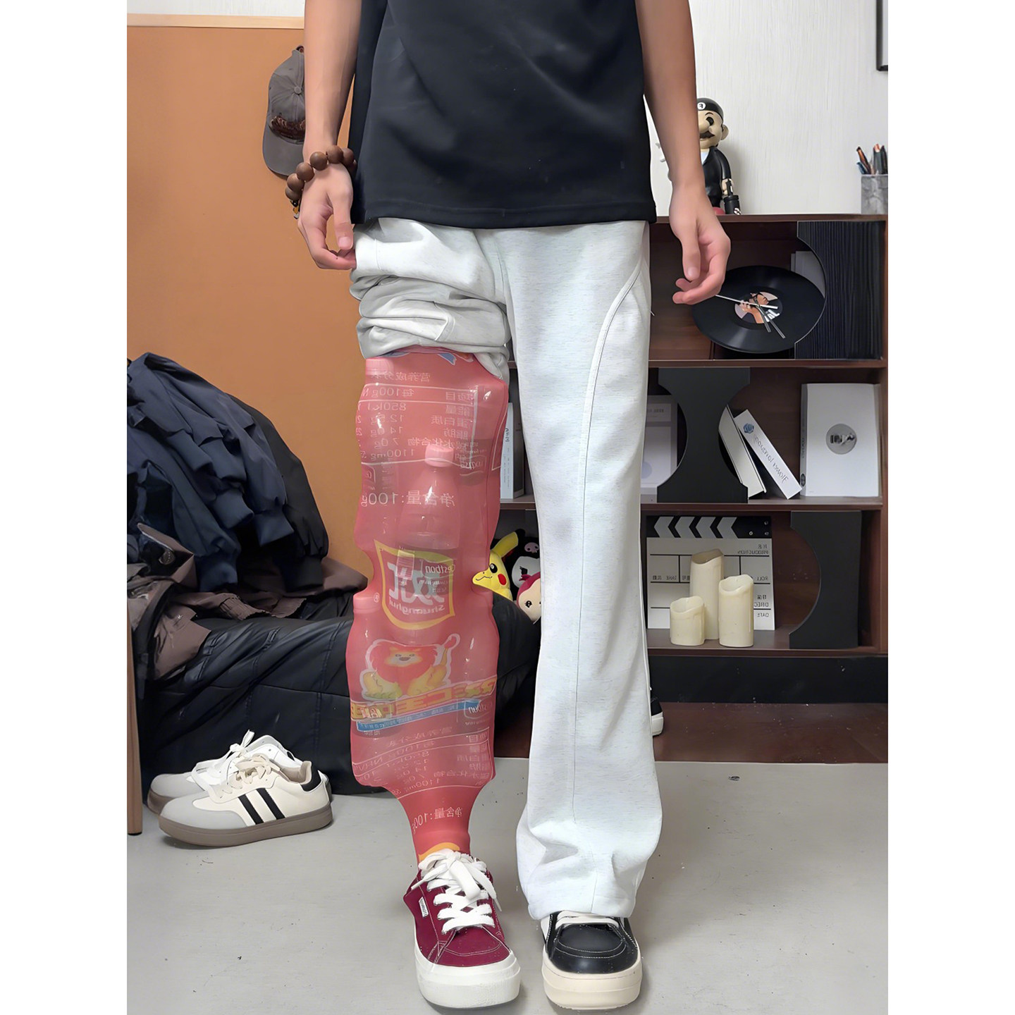 浅灰色微喇弯刀卫裤男款秋季美式复古斜切直筒裤子显瘦运动休闲裤