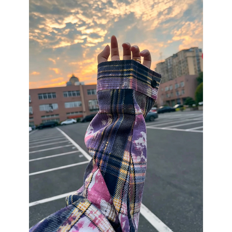 Purple Tie-Dye American-Style Brushed Plaid Shirt for Women and Men, Autumn Vintage Long-Sleeve Shirt, Couple's Cardigan Jacket Purple Tie-Dye American-Style Brushed Plaid Shirt for Women and Men, Autumn Vintage Long-Sleeve Shirt, Couple's Cardigan Jacket