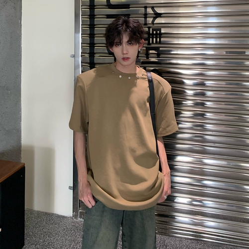 Мужская дизайнерская нишевая футболка в стиле американского ретро с правым плечом, с короткими рукавами и маленьким вырезом, подплечники, рукава три четверти