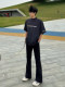 Black slightly flared scimitar trousers for men, summer thin, American handsome, high-end trousers, ice silk drapey straight trousers