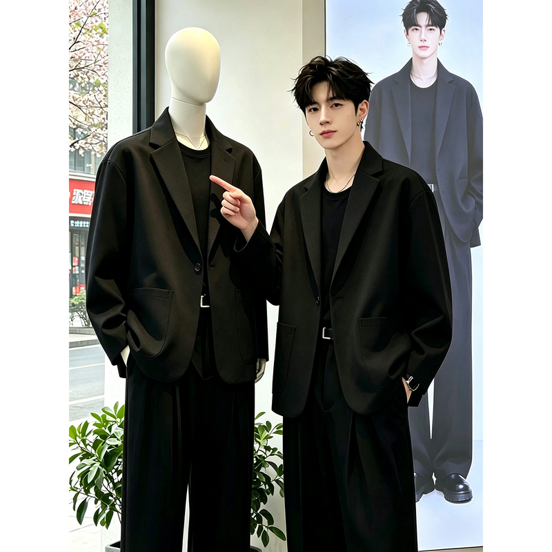 Light Luxury Minimalist Style Black Casual Suit for Men, Autumn Slim Fit Single-Breasted Suit with a High-End Business Feel Light Luxury Minimalist Style Black Casual Suit for Men, Autumn Slim Fit Single-Breasted Suit with a High-End Business Feel
