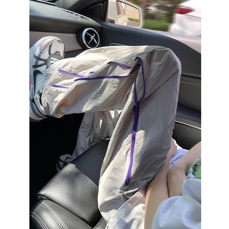 Ice Silk Quick-Drying Dopamine Pants, Thin Summer Style for Men and Women, American-Style Parachute Pants with Side Zipper, Sports Hiking Pants