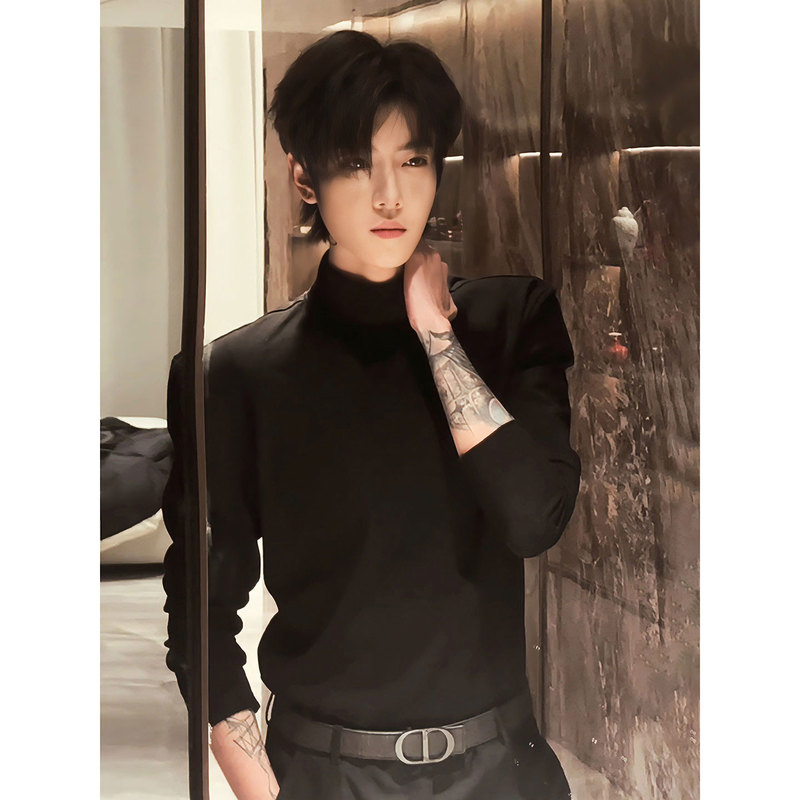 Black Half-High Collar Thermal Base Layer Shirt for Men, Winter Fleece-Lined Long-Sleeve T-Shirt, Slim-Fit Sweatshirt with a High-End Feel, Inner Layer Top Black Half-High Collar Thermal Base Layer Shirt for Men, Winter Fleece-Lined Long-Sleeve T-Shirt, Slim-Fit Sweatshirt with a High-End Feel, Inner Layer Top