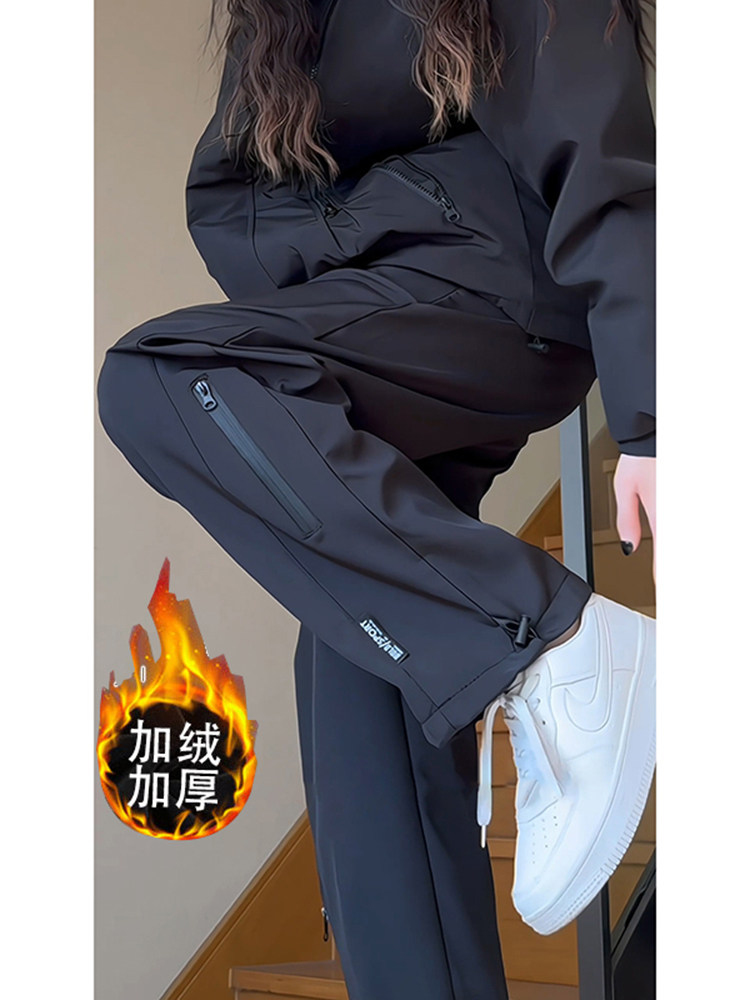 Northeast Cold-Proof Fleece-Lined Softshell Pants for Women, Windproof and Waterproof Outdoor Hiking Cargo Pants, Autumn and Winter American-Style Ski Pants
