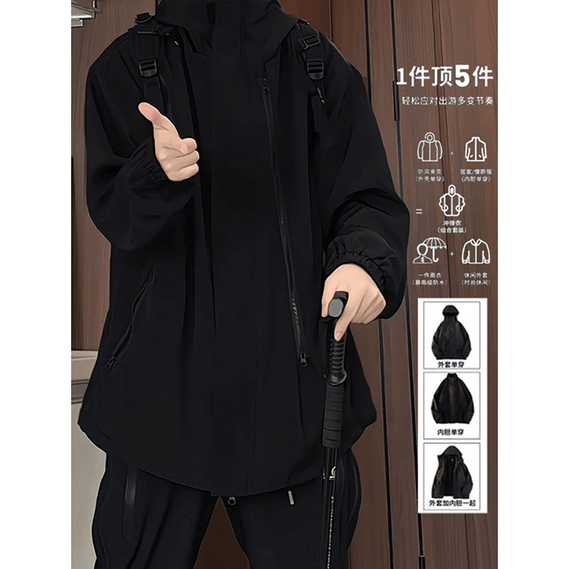 Black Warrior Softshell Jacket for Women, Three-In-One American-Style Functional Mountaineering Jacket, Windproof and Waterproof Outdoor Jacket