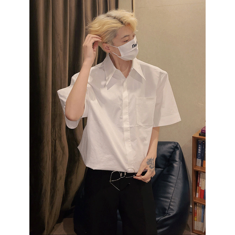 Cheanfit Solid Color Shirt Short-Sleeved Summer Men's Suit with a High-End Feel Shirt Light Mature Style Half-Sleeved Jacket