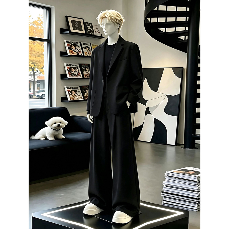 Black Casual Suit for Men, Autumn Short Slim-Fit Single-Breasted Blazer with a Sophisticated Business Look Black Casual Suit for Men, Autumn Short Slim-Fit Single-Breasted Blazer with a Sophisticated Business Look