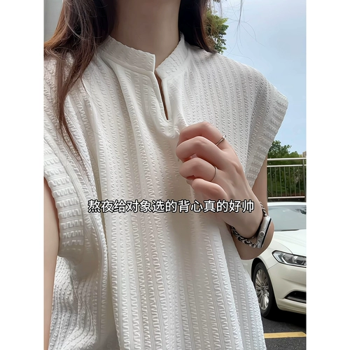 Белый летний жилет подходит для мужчин и женщин, ретро дышащая футболка без рукавов, V-образный вырез, в американском стиле, облегающий крой