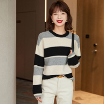 Fan-style classic striped sheep sweater ~ Bring your own warm melt 2022 Winter new loose 100 hitch woman