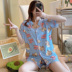 Pajama womens mùa hè mỏng bông cổ áo sơ mi ngắn tay sinh viên hai mảnh bộ Hàn Quốc phiên bản của quần áo nhà dễ thương có thể kiệt sức. 