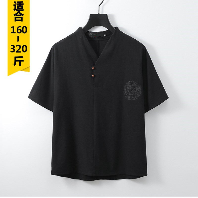 Summer fat men plus fat plus size cotton linen fat loose imitation linen short-sleeved T-shirt Casual T-shirt