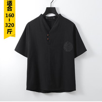 Summer fat mens fat plus size cotton linen fat loose imitation linen short sleeve T-shirt casual T-shirt