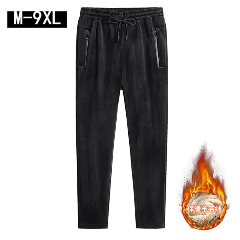 Autumn and winter plus velvet thick casual pants men fatten up fat guy loose warm lamb velvet straight pants large size