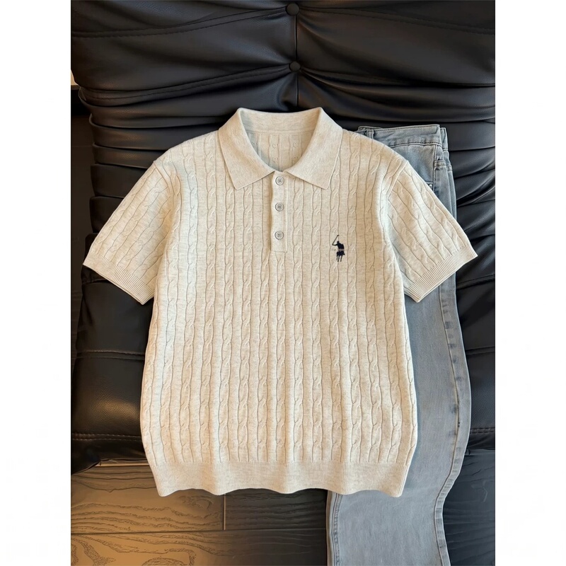Little Horse Embroidery Old Money Style Twist Knit Short-Sleeve Polo Shirt for Women 2026 Summer New Style Lapel Couple Tops Little Horse Embroidery Old Money Style Twist Knit Short-Sleeve Polo Shirt for Women 2026 Summer New Style Lapel Couple Tops