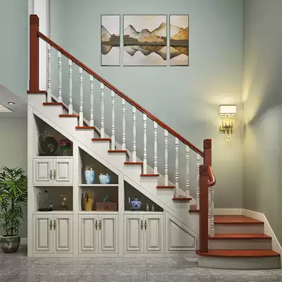 Chengdu whole stair solid wood handrail guardrail glass iron staircase duplex indoor staircase villa custom European style