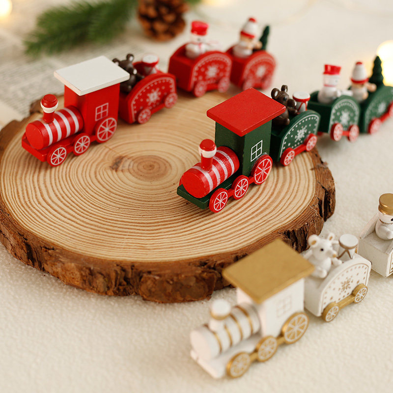Christmas decorations building blocks small train ornaments children's toys desktop Christmas decoration scene layout small props