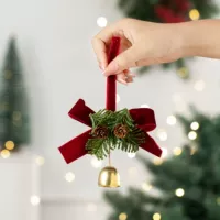 Рождественский кулон из сосновой шишки D1 одинарный колокольчик красный