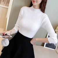 Mùa thu đông mới Phụ nữ Hàn Quốc trùm đầu cao nửa cổ áo Slim dài tay ngắn xù lông đan áo len nữ - Vòng cổ áo len áo len cao cổ nữ hàn quốc