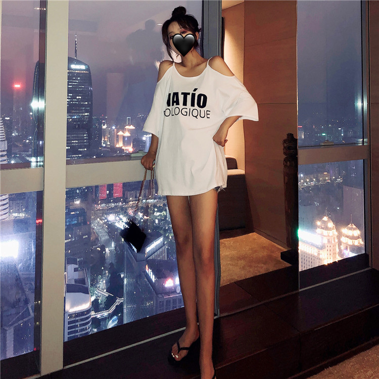 VK旗艦店 韓系露肩小心機露背印花寬鬆短袖洋裝