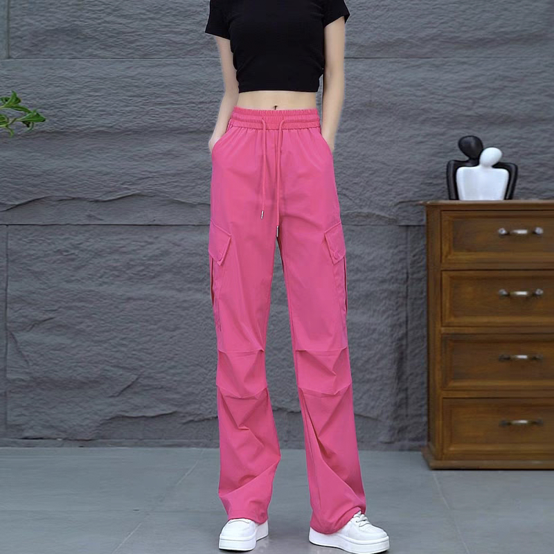 2026 New Ice Silk Quick-Drying Work Pants for Women, Petite Size, Summer Pink Casual Sports Straight-Leg Dance Pants