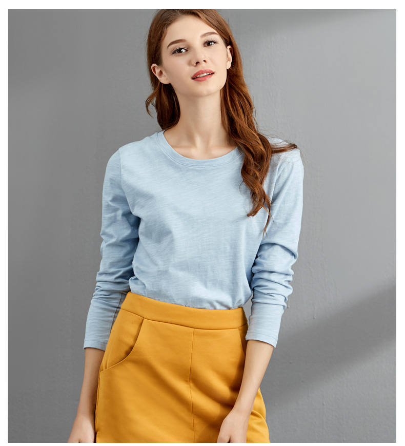 Áo thun cotton nữ tay dài cộng với áo nhung dày 2018 mới bằng chất liệu cotton cotton mùa thu rộng bên trong để giữ ấm cho áo sơ mi áo thun cotton nữ