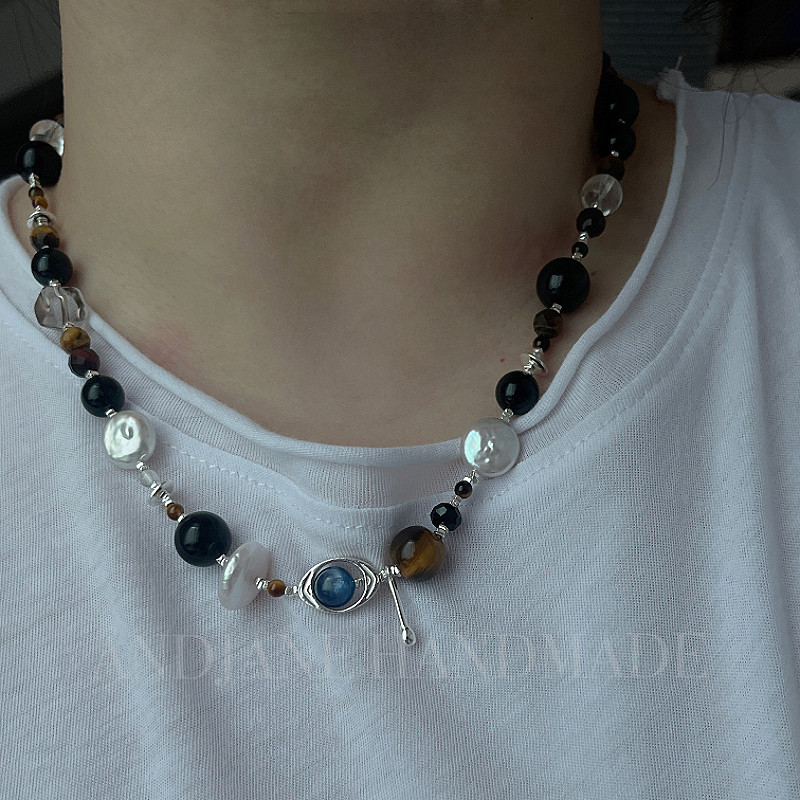 ANDJANE & Jane Original Natural Stone Black Agate White Crystal Freshwater Pearl Fashionable Niche Necklace/Collarbone Chain