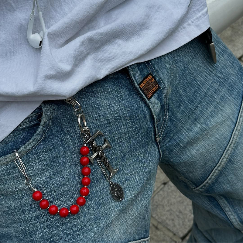 Far Archive25Ss Metal Cross Beaded Niche Design Keychain Pendant Accessory Pants Chain Far Archive25Ss Metal Cross Beaded Niche Design Keychain Pendant Accessory Pants Chain