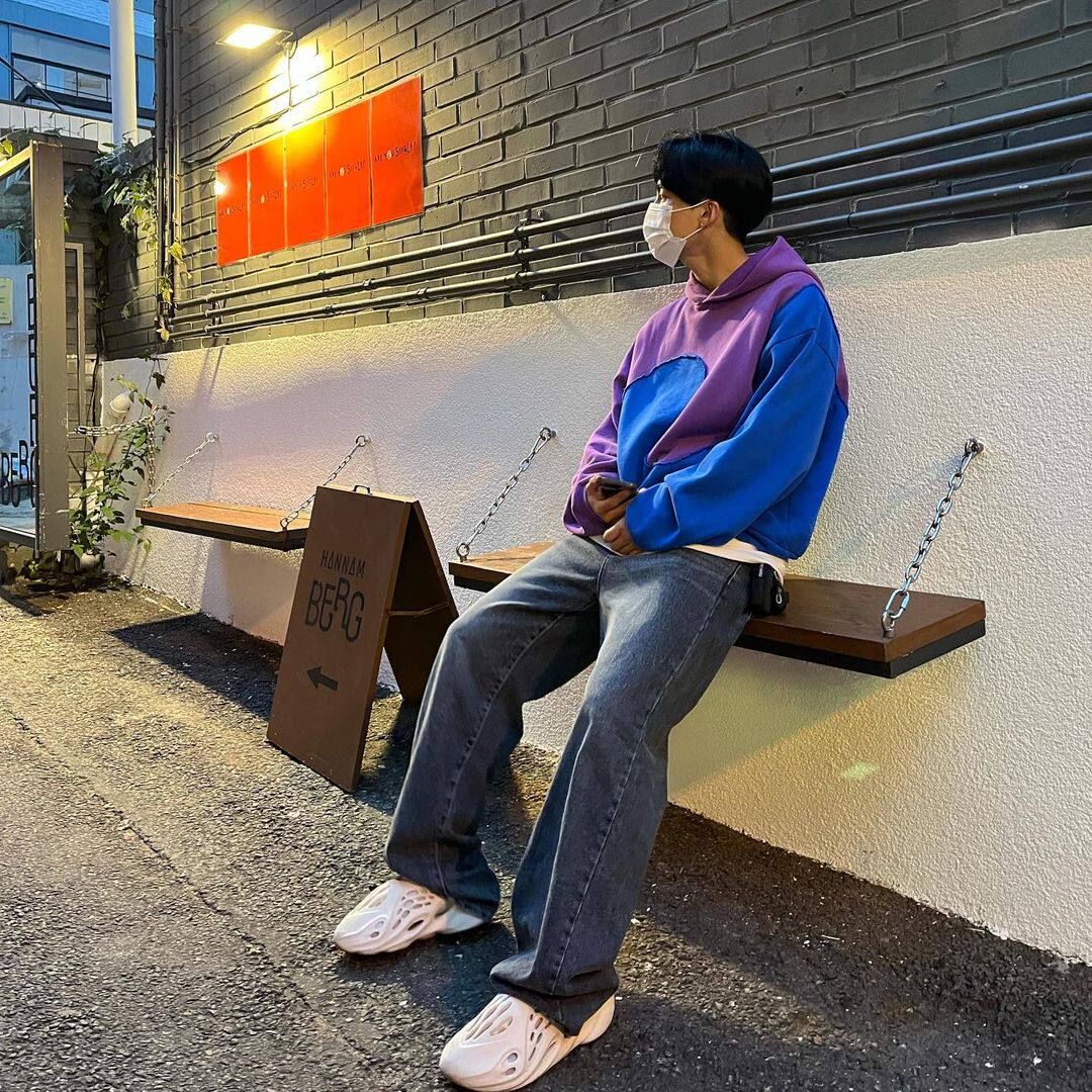 ERL Blue Purple Collared profiled plus suede with small crowdcap sweatshirt Swirl Colour Block Hoodie