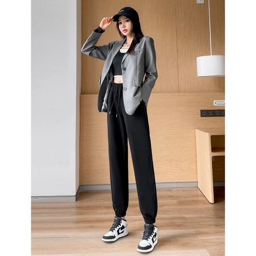 Tide, черные тонкие осенние штаны, свободный крой, высокая талия, коллекция 2022