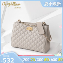 Jinlilai womens bag new leather chain womens bag large capacity crossbody shoulder bag Wild texture Lingge large bag tide