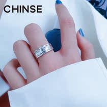 S925 sterling silver ring money coin wide face retro female live mouth size middle-aged model gift index finger tide