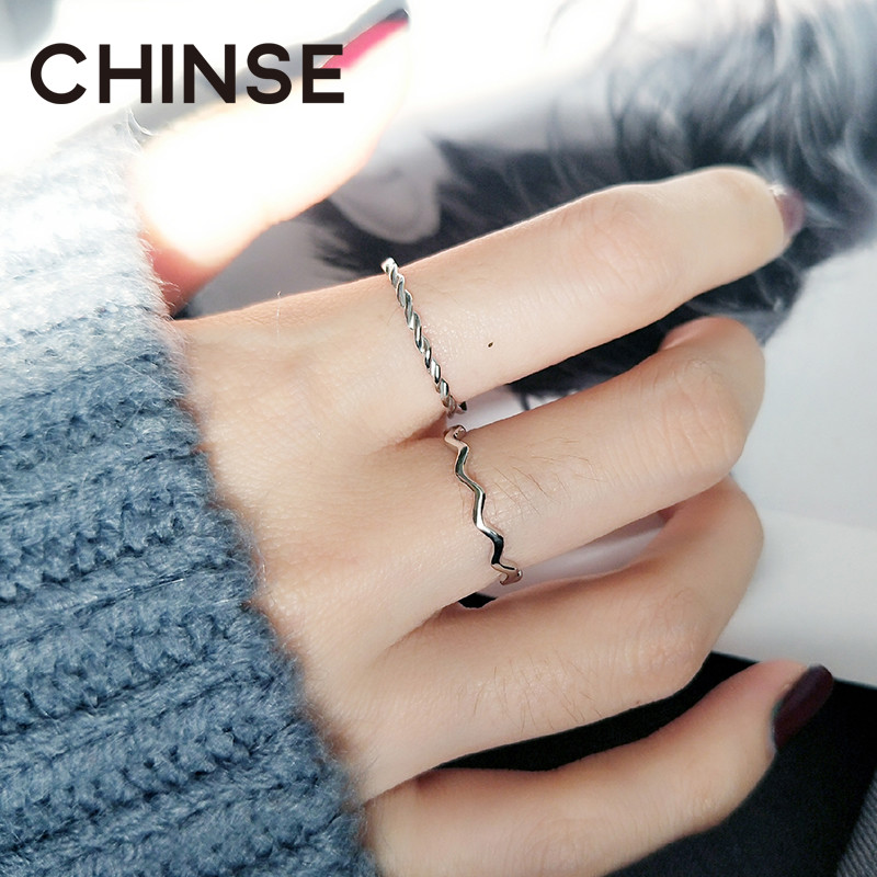 925 pure silver inties Japanese style minimalist with lukewarm wind fine rings corrugated jumpturomen retro forefather ring female bestie