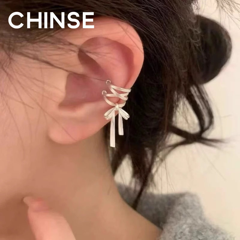 S925 Sterling Silver Vintage Ballet Style Ribbon Bow Earrings, Niche Design, Strappy Ear Clips, No Piercing Earrings