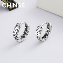 Jucai coin earrings sterling silver copper coin earrings men and women lucky fortune personality retro white fungus ring cold wind Net Red