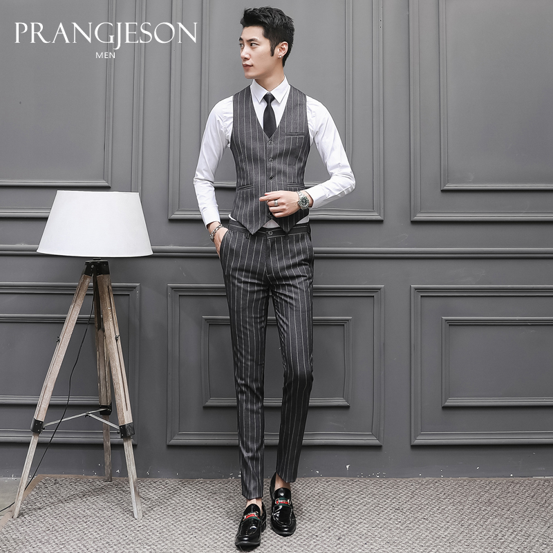 prangjeson sọc Hàn Quốc phiên bản đẹp trai váy kinh doanh không thường xuyên phù hợp với người đàn ông ba mảnh bộ đồ phù hợp với nam giới