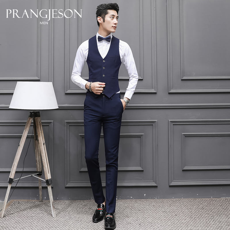 Suit phù hợp với nam giới mỏng Anh Hàn Quốc phiên bản của chiếc váy cưới được mặc với nhóm ban nhạc quần áo đơn giản phù hợp với ba mảnh bộ