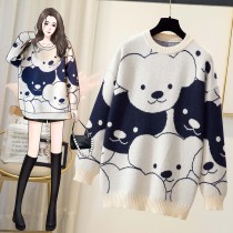 Pregnant woman winter clothing sweater 2021 fashion autumn and winter fat younger sister conspiculy loose and lazy wind small bear sleeve head knit big code