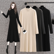 Pregnant Woman Winter Clothing 2021 Winter New Fat Younger Sister Lichens Slim Knit Bottom Long Slim Fit Dress With Dress Long Sleeve Head