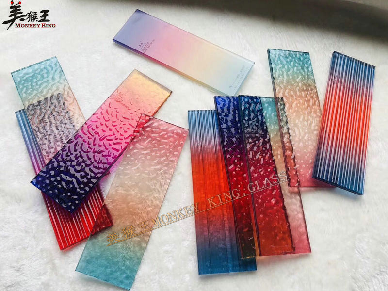 Art long colored iridescent laminated glass Water corrugated steel laminated laminated wire glass edge Several display stainless steel screens