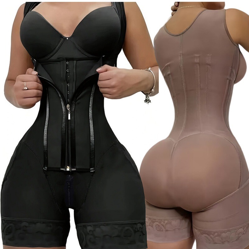 Plus Size 13 Steel-Boned Shapewear Full-Body Compression Waist-Cinching Tummy Control Bodysuit with Crotch Zipper and Butt-Lifting Effect