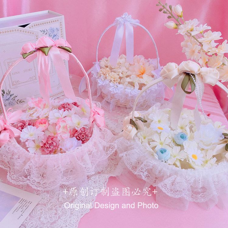Cherry Garden Original Lolita Live Picnic Basket Butterfly Knife Lace Ticket CLA Flower Basket is hand customized