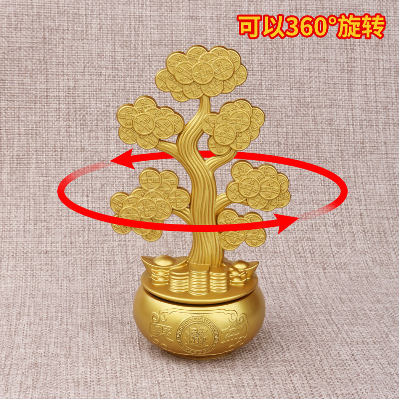 Solid Brass Treasure Bowl, Rotating Money Tree Ornament, Attracts Wealth and Prosperity, Pure Copper Desktop Decoration, Small Gift for Business Opening
