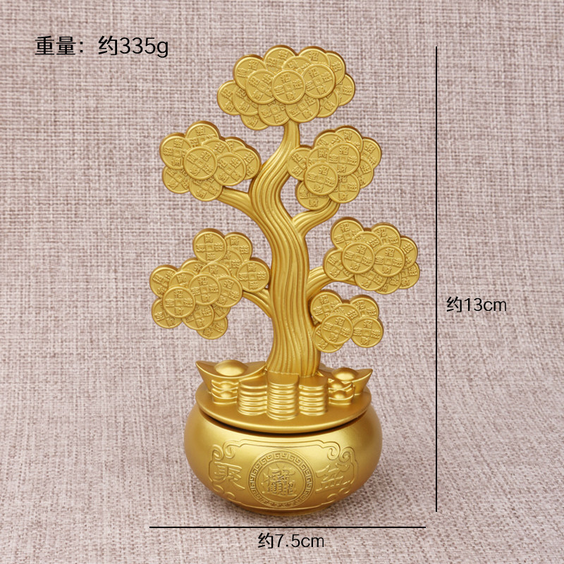 Solid Brass Treasure Bowl, Rotating Money Tree Ornament, Attracts Wealth and Prosperity, Pure Copper Desktop Decoration, Small Gift for Business Opening