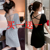  Night dress womens 2021 new summer sexy backless home clothes short-sleeved thin private passion fun pajamas fn