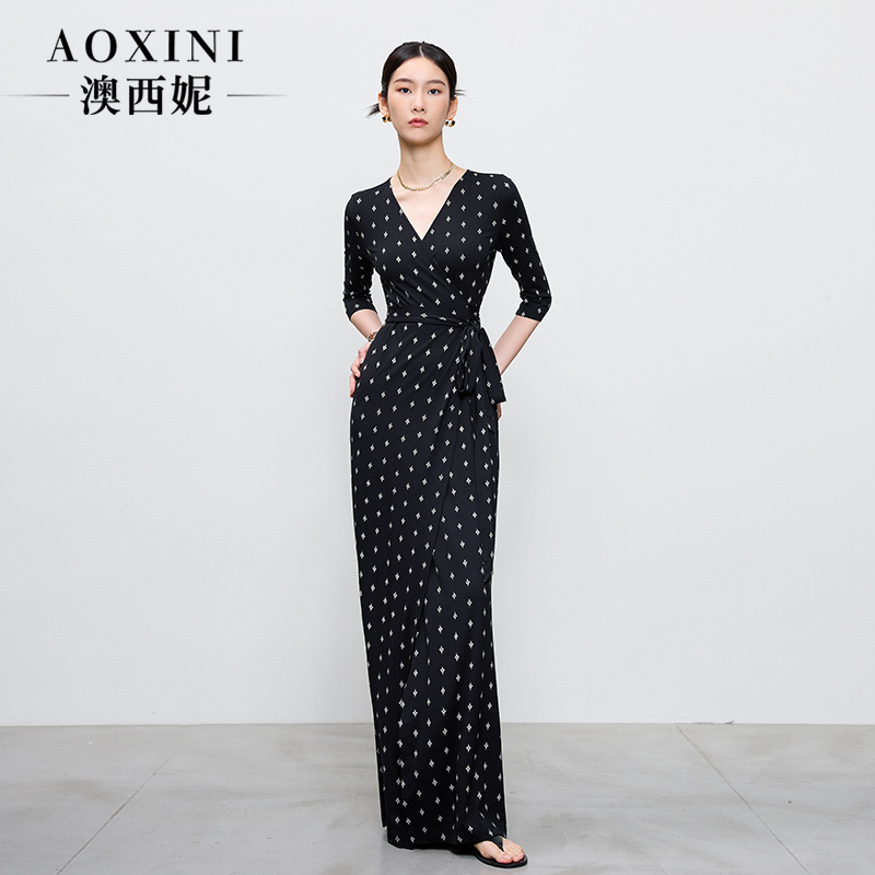 High-End Long Dress 2026 Spring and Summer Half-Sleeve Floral Wrap Dress One-Piece Tie-Up Lazy and Relaxed Vacation Maxi Dress