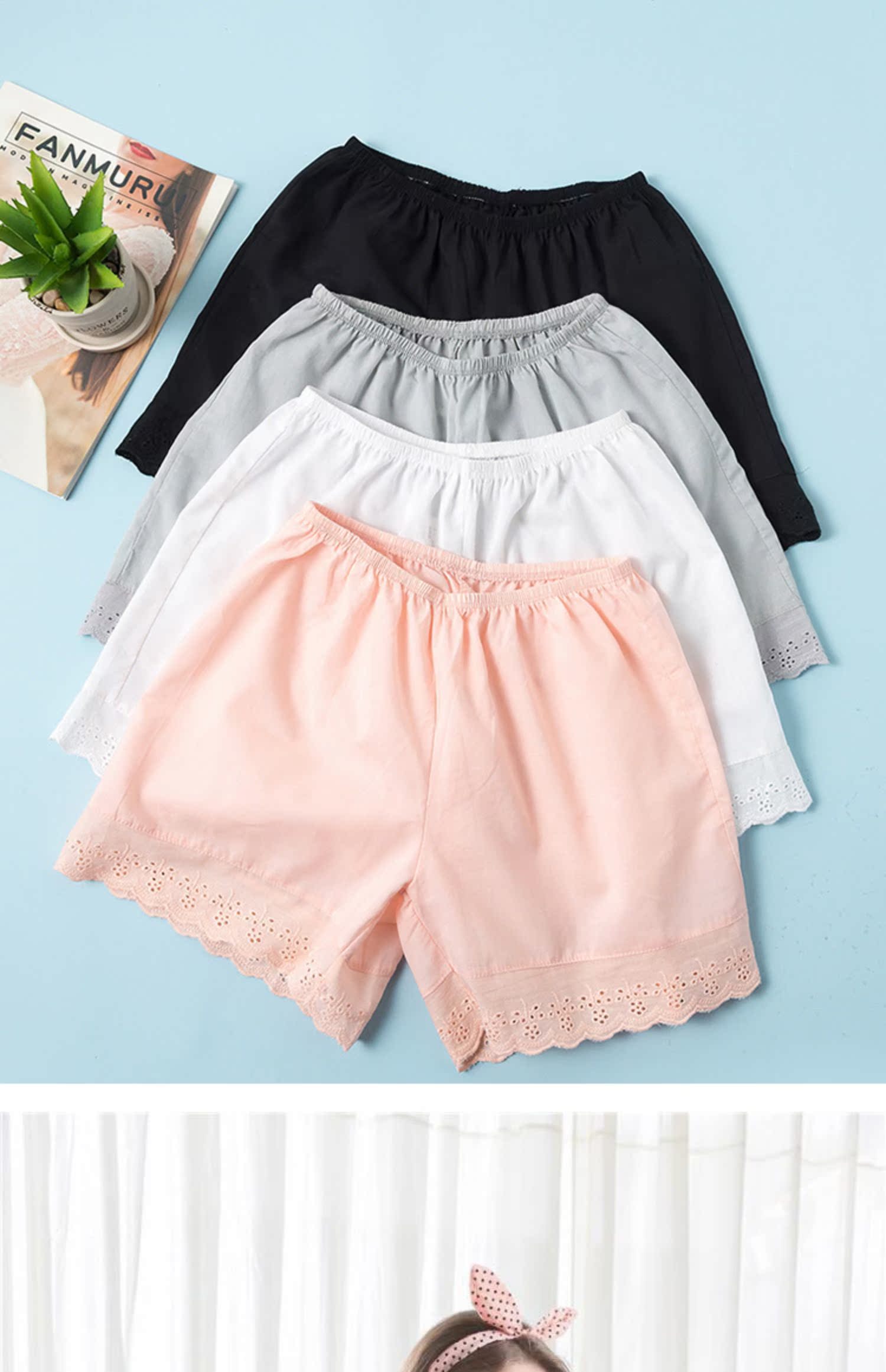 Quần an toàn cho phụ nữ cotton mùa hè mỏng mặc quần short chống sáng kích thước lớn không có quần legging ren lỏng - Quần short quần short nữ kaki ngang gối