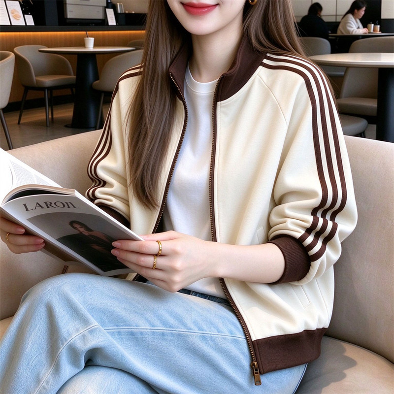 Women's Cardigan Jacket 2026 Autumn New Popular High-End Korean Style Patchwork Small Size Women's Stand Collar Sweatshirt Women's Cardigan Jacket 2026 Autumn New Popular High-End Korean Style Patchwork Small Size Women's Stand Collar Sweatshirt